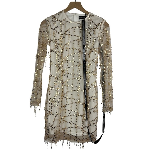 NWT Pretty Little Thing Rose Gold Cream Sequin Mini Dress US 4 HOCO Prom Party - Picture 8 of 12